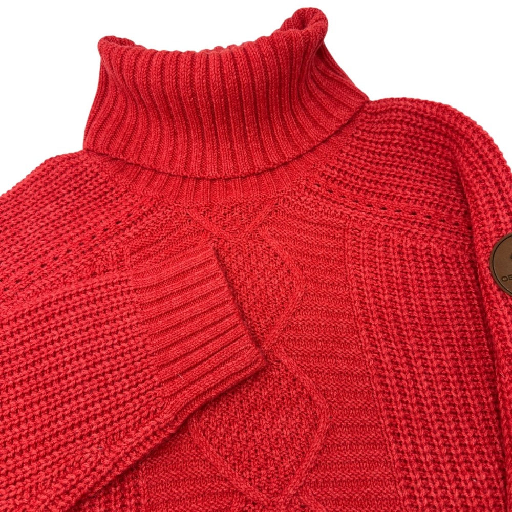 Obermeyer Remy Turtleneck Pullover Cable Knit Red‎ Sweater Marino Wool Blend L